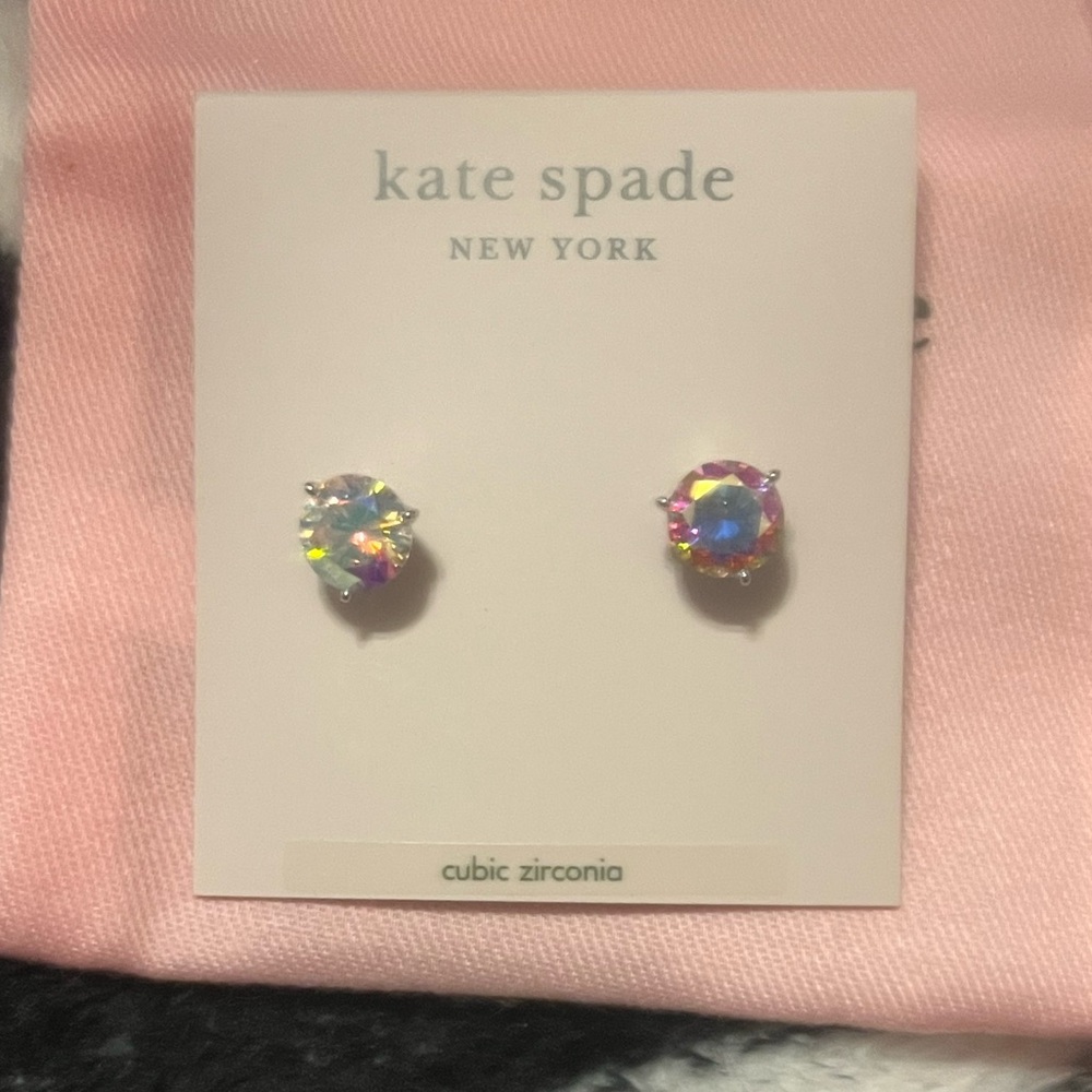 Kate Spade Iridescent Stud Earrings Cubic Zirconia Sparkle NEW with bag